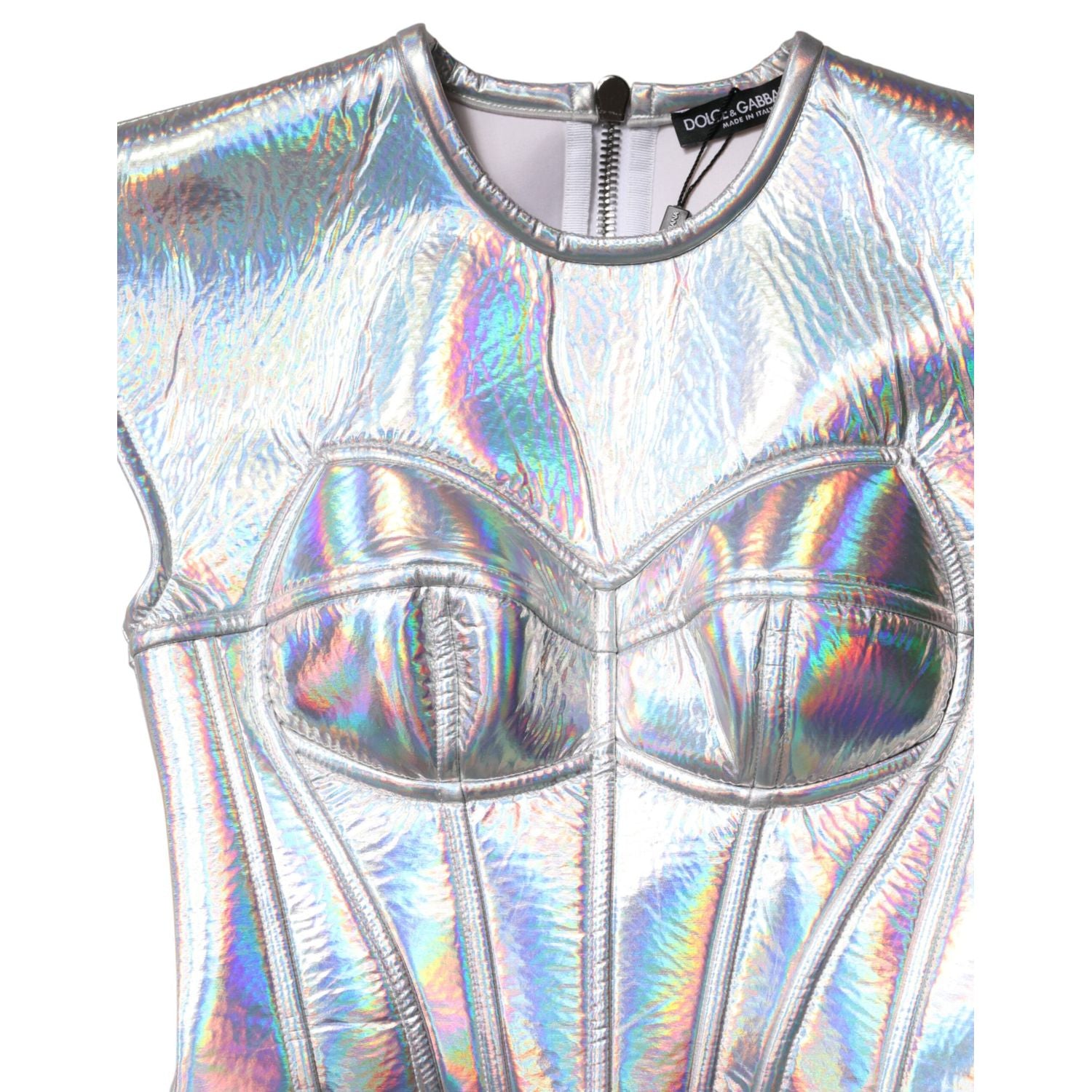 Dolce & Gabbana Silver Iridescent Bodycon Sheath Midi Dress
