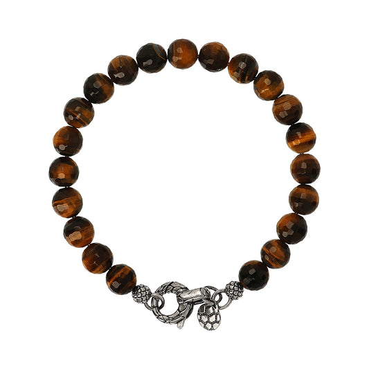 ALBERT M. JEWELS JEWELRY Mod. WSOX00071.TG-20.5 bracelet with brown beads and intricate silver clasp