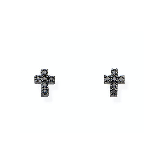 AMEN JEWELRY Mod. ORCRZN black cross stud earrings on white background.