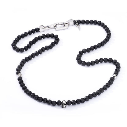 Black bead necklace with skull pendant from AN JEWELS JEWELRY Mod. AA.C255SBK, elegant and stylish accessory