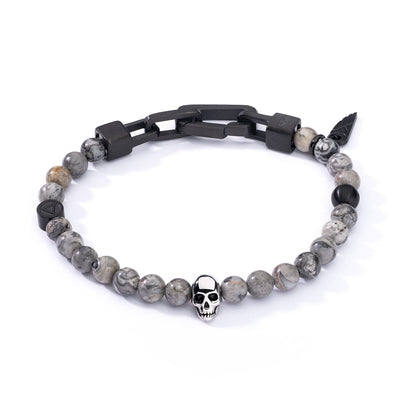 AN JEWELS JEWELRY Mod. AA.P255KGR gemstone bracelet with skull charm and black clasp, stylish men's accessory