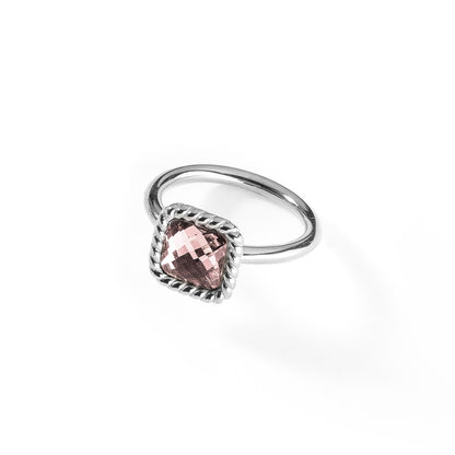 Elegant silver ring with pink gemstone by AN JEWELS JEWELRY Mod. AL.RMW07SPK-6, showcasing luxury jewelry design.
