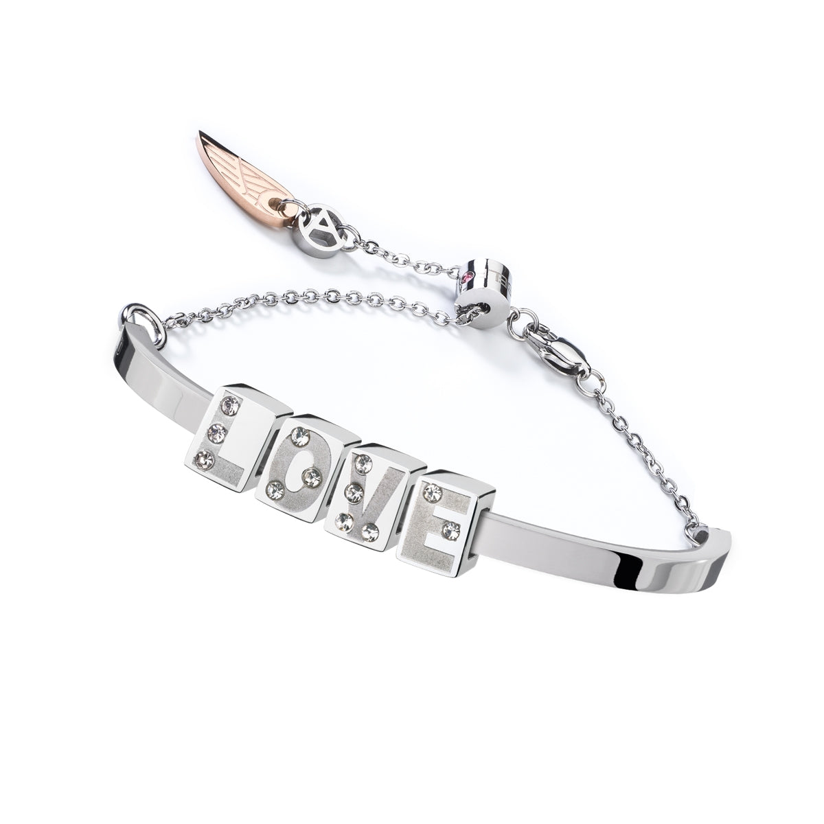 AN JEWELS JEWELRY Mod. ANPULSEIRALI18 bracelet featuring 'LOVE' letter design with gemstones and charm on a chain
