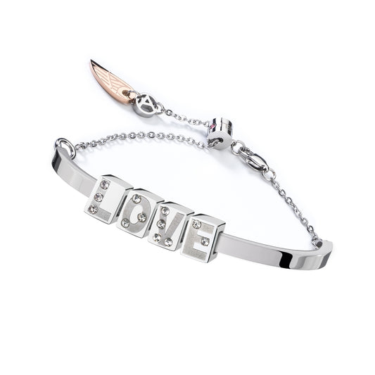AN JEWELS JEWELRY Mod. ANPULSEIRALI18 bracelet featuring 'LOVE' letter design with gemstones and charm on a chain