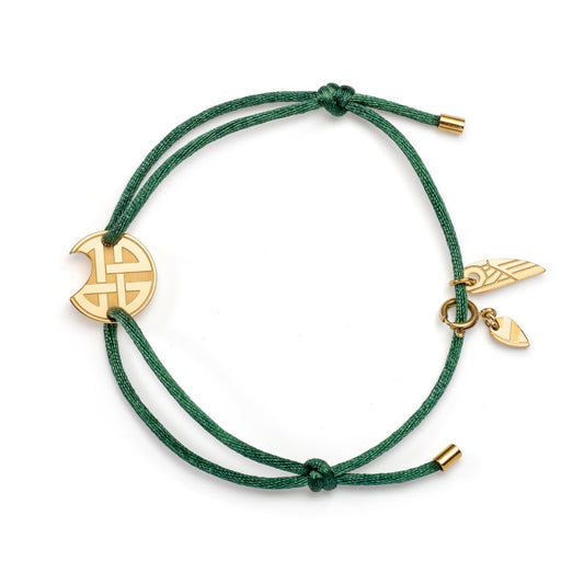 AN JEWELS JEWELRY Mod. AV.BGLBGGGR featuring green cord bracelet with gold accents on a white background.