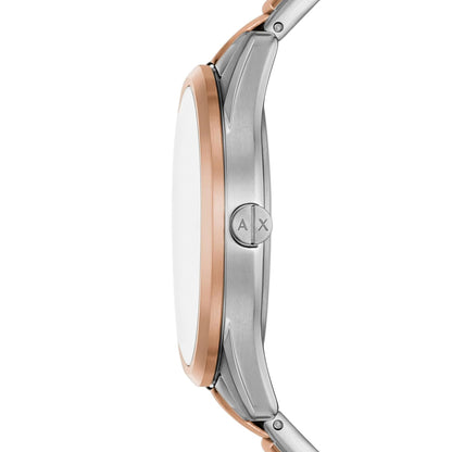 Side view of ARMANI EXCHANGE Mod. AX1874 wristwatch with rose gold and silver stainless steel finish
