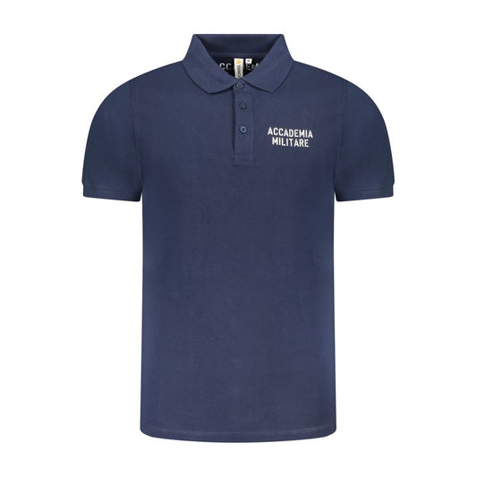 Accademia Militare Blue Cotton Polo Shirt with short sleeves, 3 buttons, and printed logo
