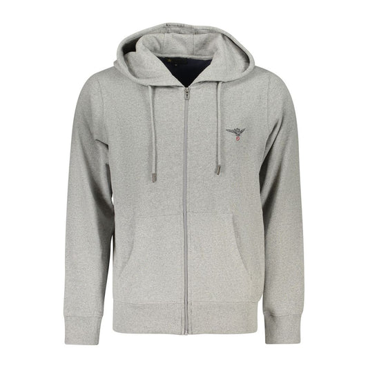 Accademia Militare Gray Cotton Men Hoodie with zip and logo embroidery, crafted from recycled materials.