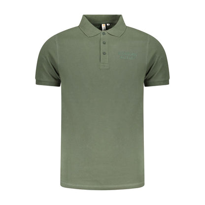 Accademia Militare Green Cotton Polo Shirt with short sleeves and 3 buttons, featuring a printed logo.
