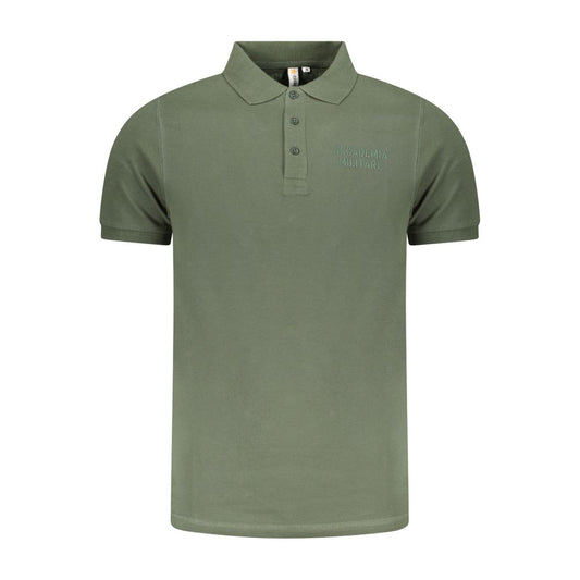 Accademia Militare Green Cotton Polo Shirt with short sleeves and 3 buttons, featuring a printed logo.