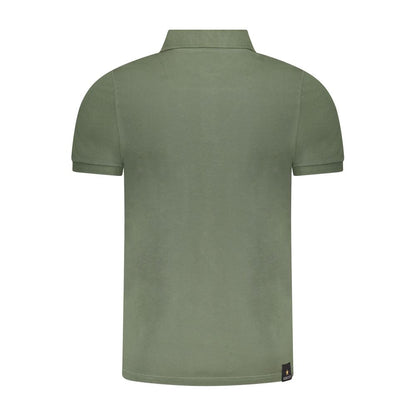 Back view of Accademia Militare Green Cotton Polo Shirt, short sleeve with 3 buttons and logo print, military academy design.