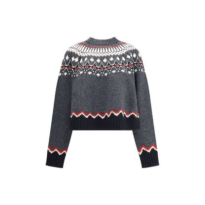 Alanui Gray Fleece Wool Sweatshirt with Nordic Fair Isle pattern, crew neck, ribbed trim, and jacquard knit for Winter