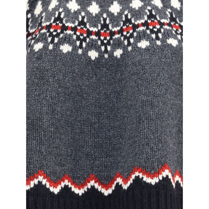 Alanui Gray Fleece Wool Sweatshirt showcasing Fair Isle pattern in jacquard knit, perfect for AW25 season.