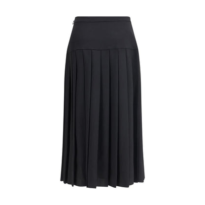 Alessandra Rich Black Fleece Wool Midi Skirt with pleats and side zipper, elegant silhouette for sophisticated looks, AW25 collection.