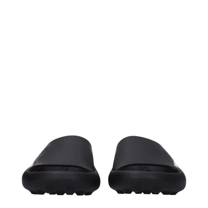 Ambush Black Cotton Slippers with open toe design and rubber sole, featuring side logo, MPN BMIC005MAT0011001, street style footwear.