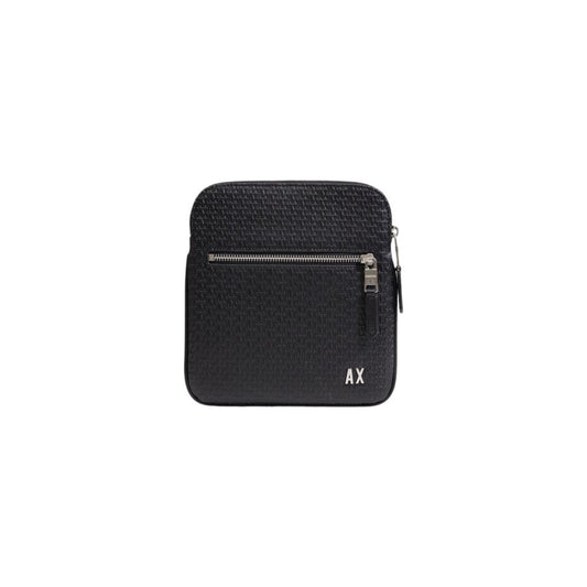 Armani Exchange Black Polyester Messenger Bag with AX logo and geometric texture, men's crossbody, light and durable