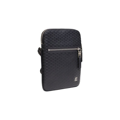 Armani Exchange Black Polyester Messenger Bag with geometric texture and AX logo, lightweight and durable crossbody accessory.