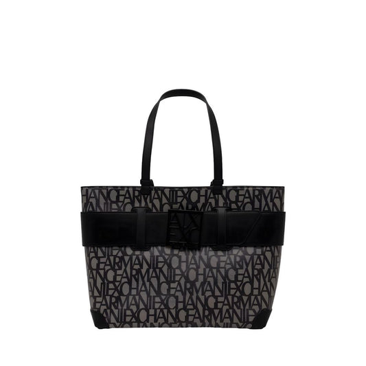 Armani Exchange Black Polyethylene Handbag with logo print and decorative buckle.