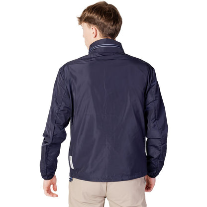 Back view of Armani Exchange Blue Polyester Shell Jacket on male model
