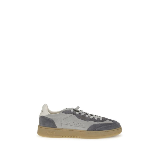 Axel Arigato Gray Leather Low Top Sneakers with contrasting suede details, inspired by 1970s and 1990s styles, flat sole, lace-up design.