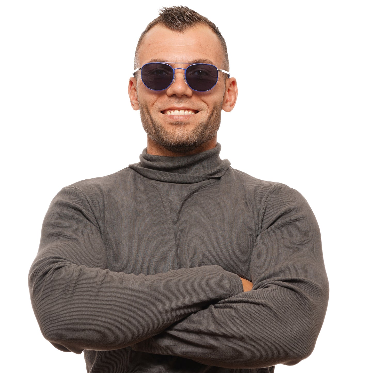 Man wearing BENETTON MOD. BE7014 54686 sunglasses, unisex style.