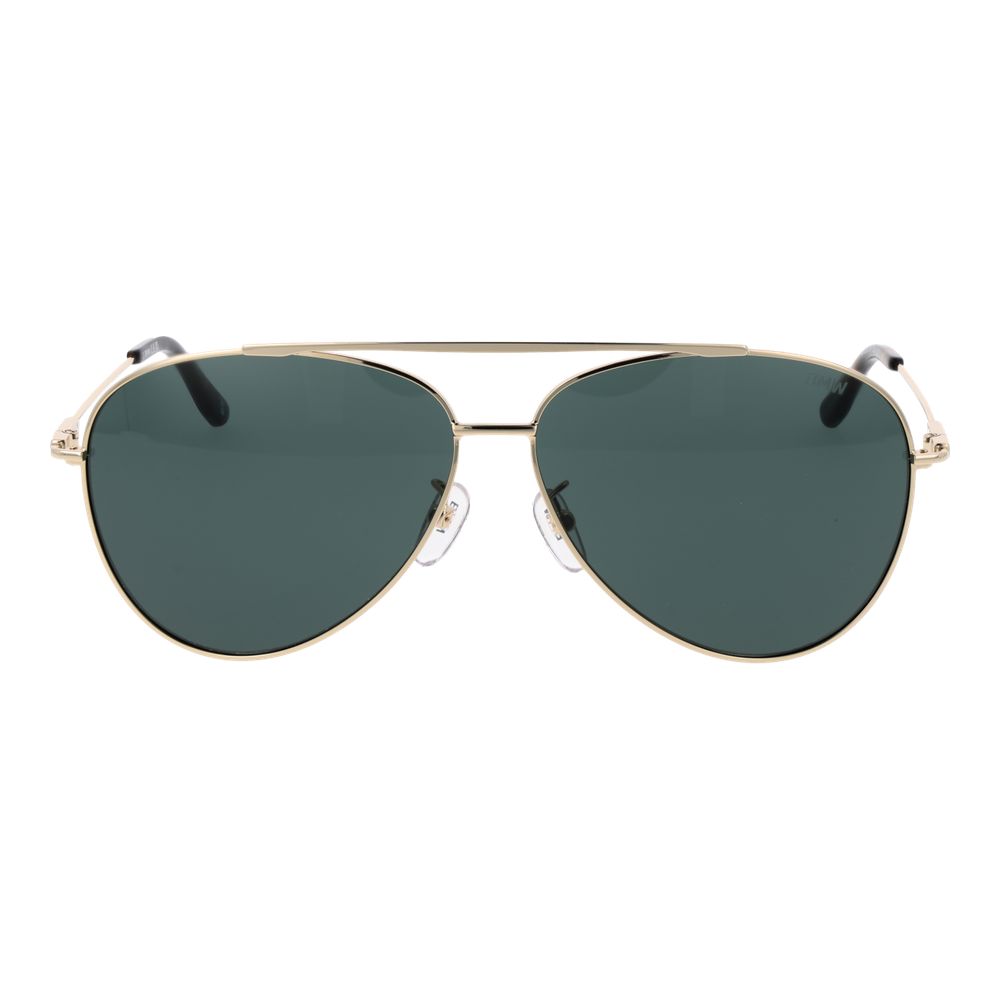 BMW Gold Men Sunglass with full-rim metal frame, green plastic lenses, 100% UVA & UVB protection, aviator style, includes branded case.
