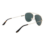 BMW Gold Men Sunglass with gold metal full-rim aviator frame, green lenses, and no spring hinge. Includes branded case. 100% UVA & UVB protection.