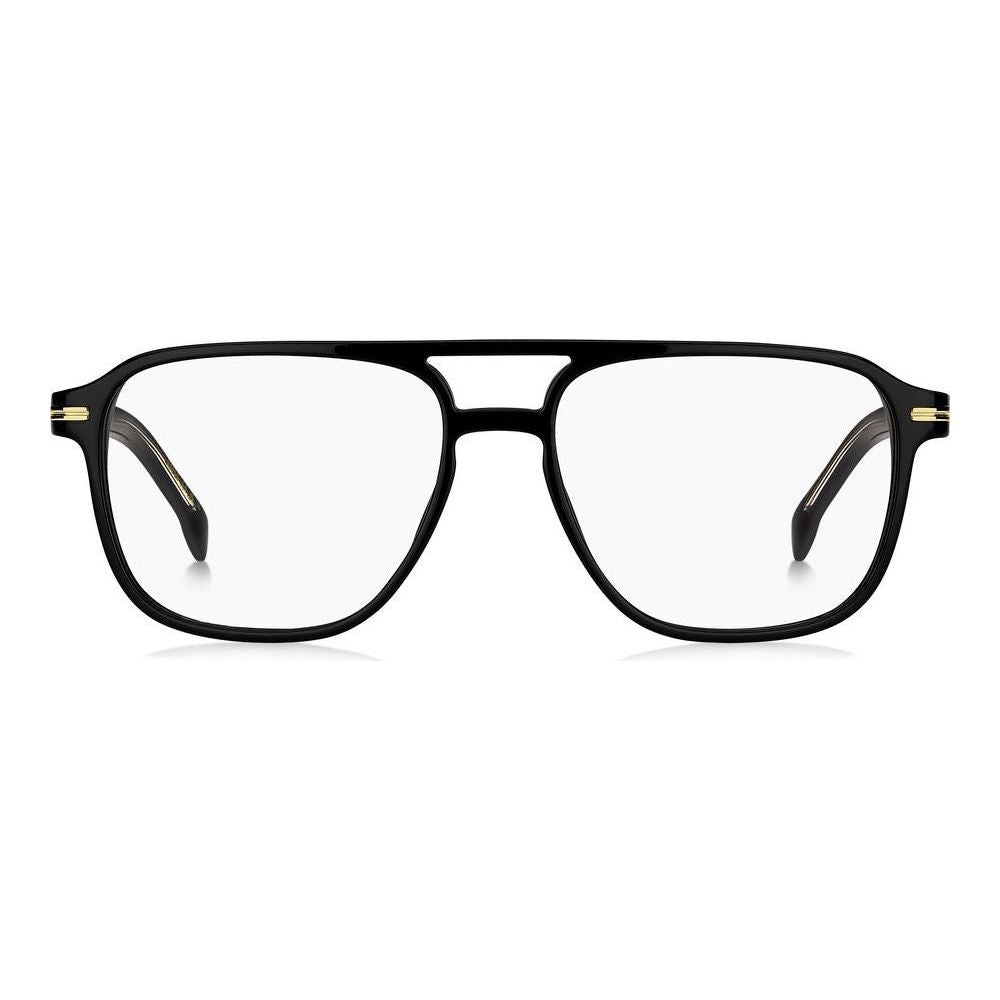 Black eyeglasses for men, HUGO BOSS MOD. BOSS 1600, with a sleek rectangular frame and subtle gold accents.