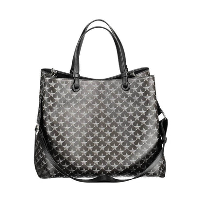 BYBLOS Black Pvc Handbag with adjustable straps and multiple compartments, featuring zip closure and logo design.