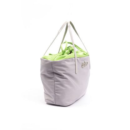 BYBLOS Gray Polyester Women Shoulder Bag with green interior and logo emblem, showcasing chic design and high-end fashion.