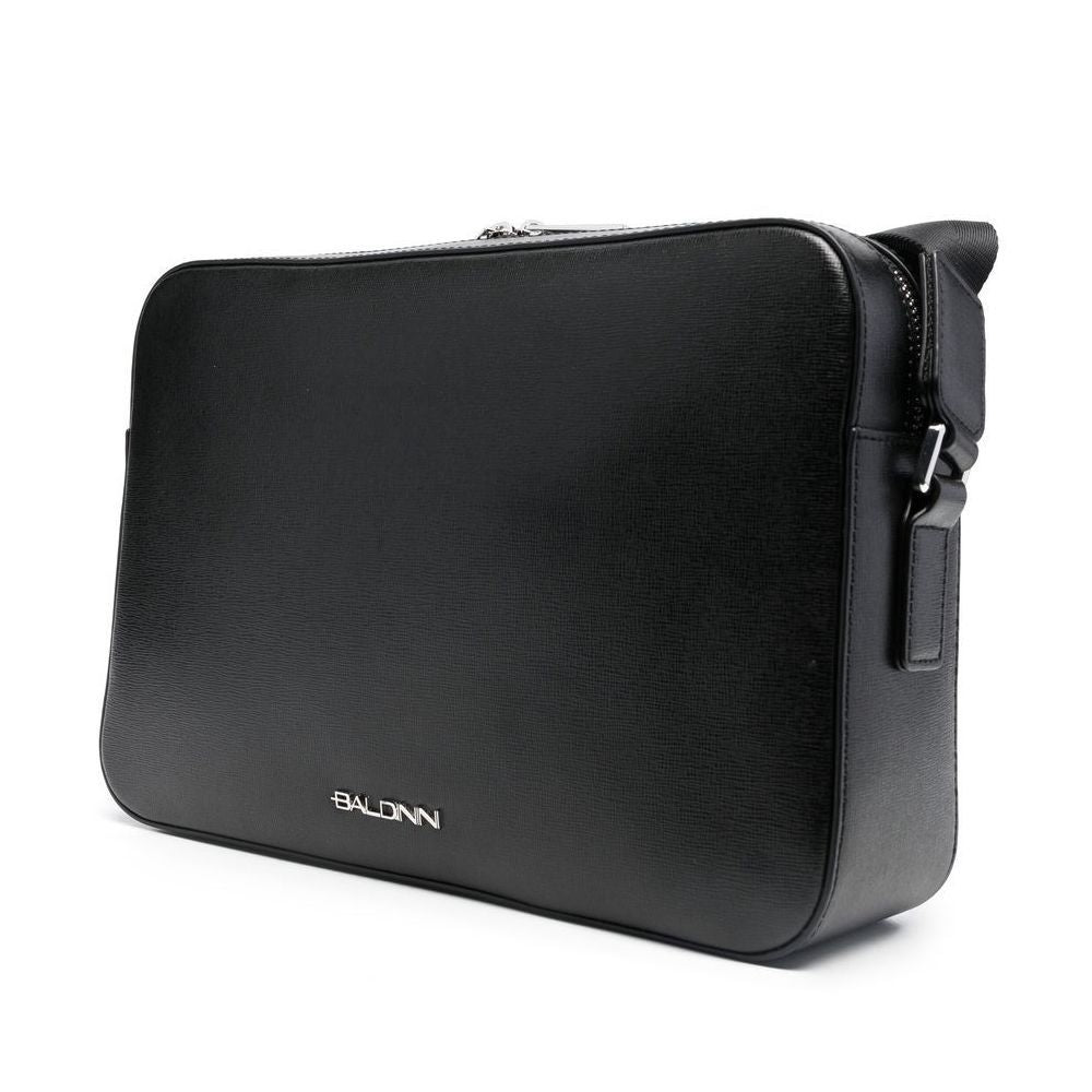 Baldinini Trend Black Calfskin Messenger Bag