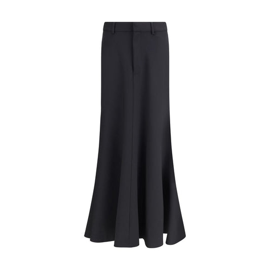 Balenciaga Black Fleece Wool Long Skirt with mid-rise waist and front buttons, AW25 collection.