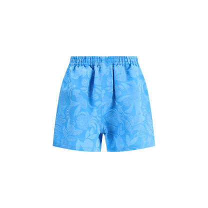 Balenciaga Blue Viscose Bermuda Shorts with floral pattern, elasticized waistband, and side welt pockets for a bold summer look.