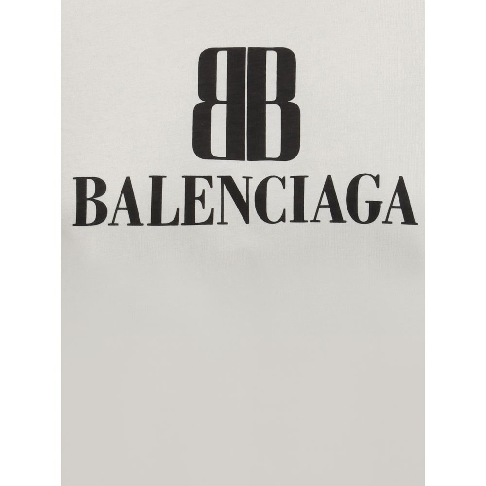 Balenciaga Gray Cotton T-Shirt with oversized logo and ribbed crew neck, perfect for urban casual looks, Season: AW25, 100% Cotton.