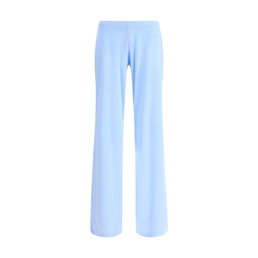 Balenciaga Light Blue Triacetate Casual Pants with a low elastic waist and flared leg, made of bistretch velvet for comfort and style.