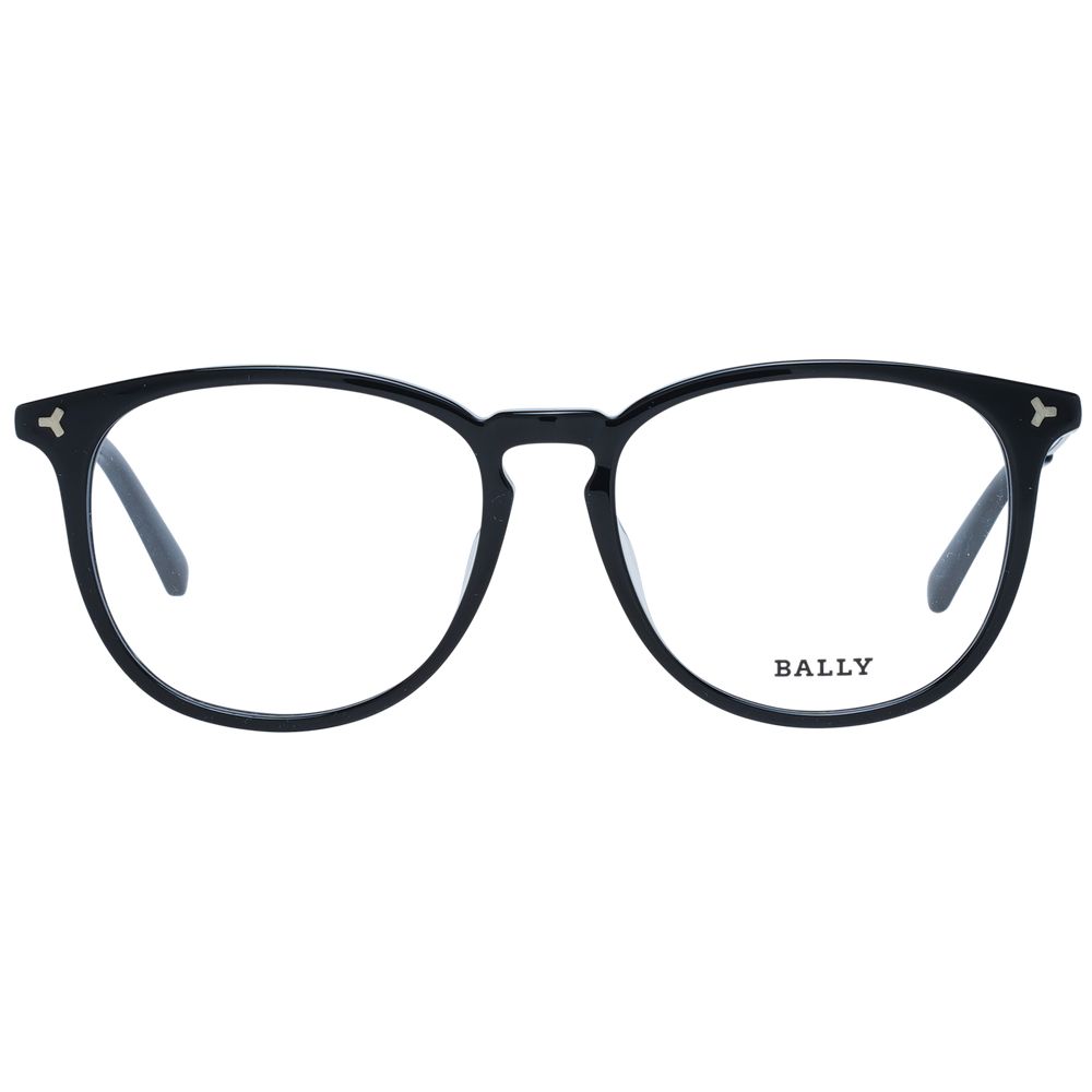 Bally Black Women Glasses Frame, square full-rim plastic frame with demo lenses, size 53-16-145, featuring a sleek black design.
