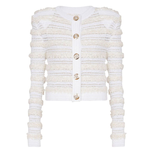 Balmain Long-sleeved tweed-effect knit cardigan Topwear