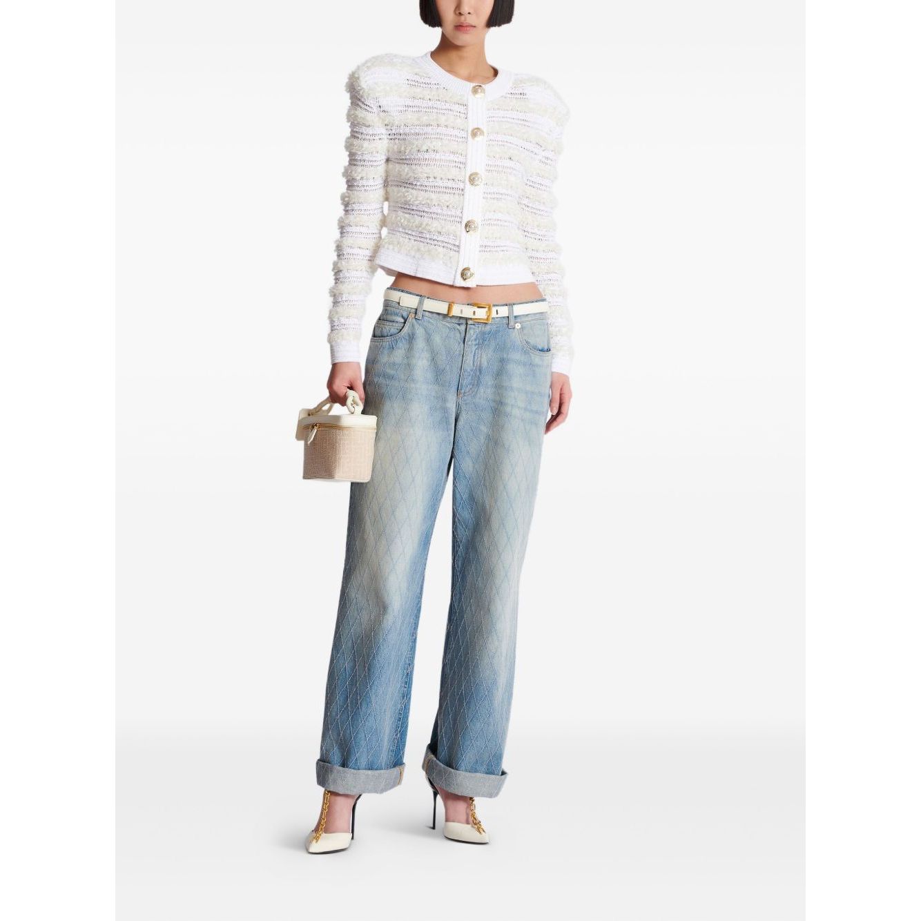 Balmain Long-sleeved tweed-effect knit cardigan