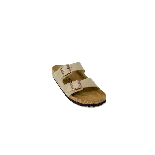 Birkenstock Beige Synthetic Slipper, Arizona sandal with double strap design and cork sole for comfort and support.