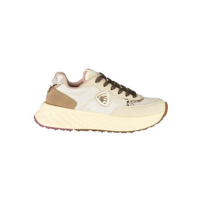 Blauer Beige Leather Women Sneaker with iconic logo and contrasting details.
