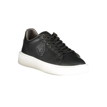 Blauer Black Leather Men Sneaker with iconic branding and bold contrasting details, perfect blend of style and comfort.