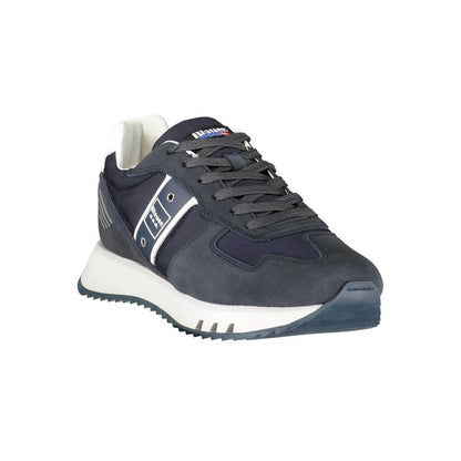 Blauer Blue Leather Men Sneaker with stylish design and iconic Blauer logo, featuring athletic elegance and contrasting details.