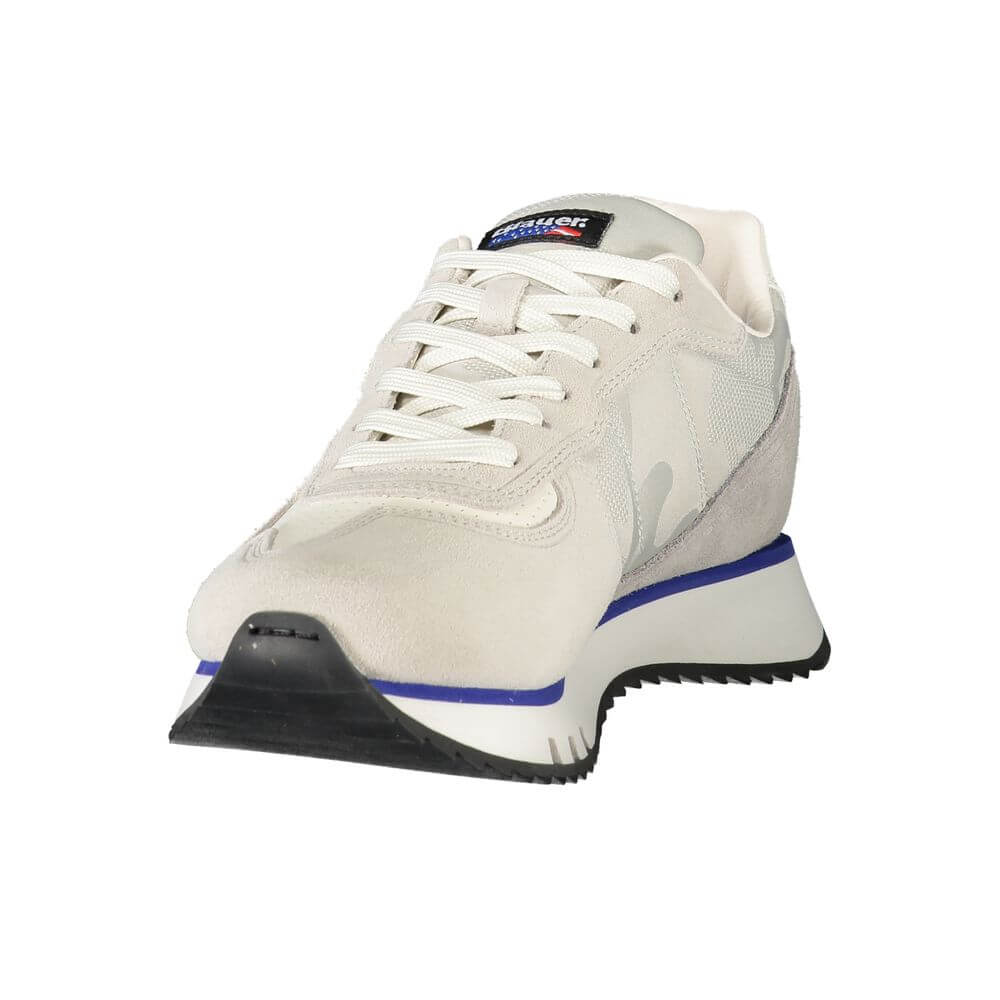 Blauer Gray Leather Men Sneaker with contrasting details and designer appeal, featuring the iconic Blauer logo, white background.