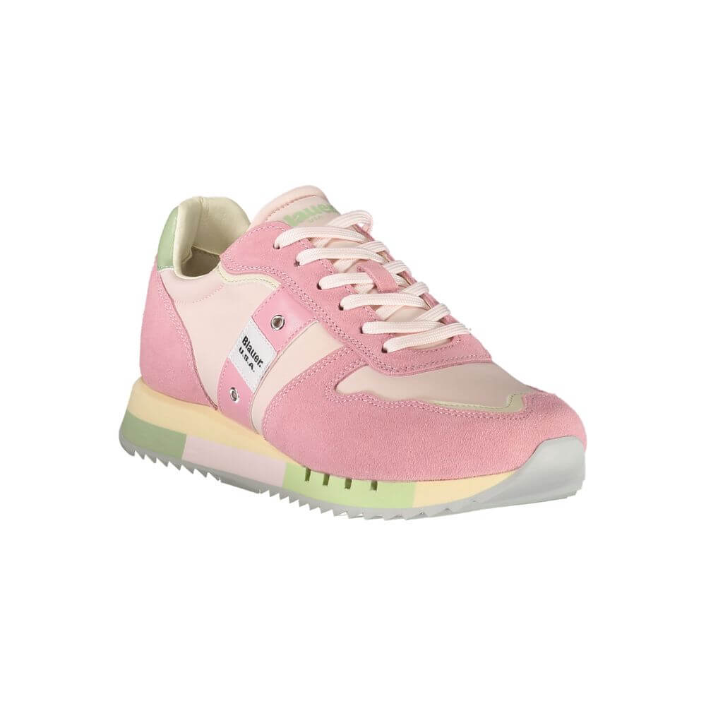 Blauer Pink Leather Women Sneaker with chic laced design, removable insole, and iconic logo for modern trendsetters.