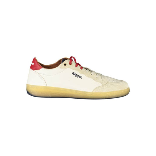 Blauer White Leather Men Sneaker with red and blue accents, featuring a comfortable design and removable insole for dynamic wear.
