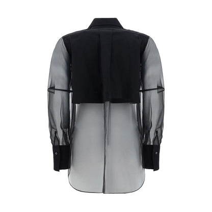 Back view of Brunello Cucinelli Black Cotton Pattern Shirt with semi-transparent design and jewel detail.