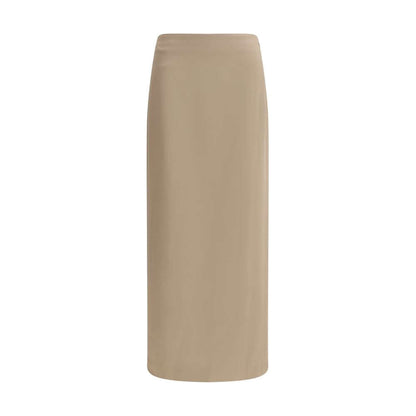 Brunello Cucinelli Gray Acetate Midi Skirt with elegant satin finish and back slit for sophisticated looks, AW25 season.