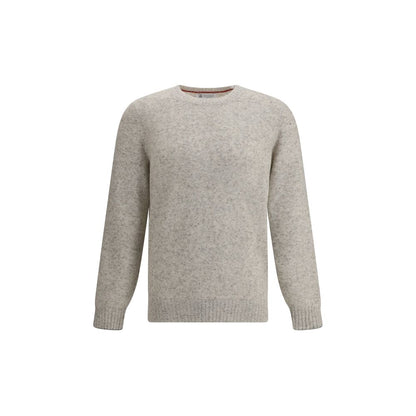 Brunello Cucinelli Gray Alpaca Vicugna Pacos Sweatshirt with ribbed crew neck and cuffs, featuring a modern mélange pattern.