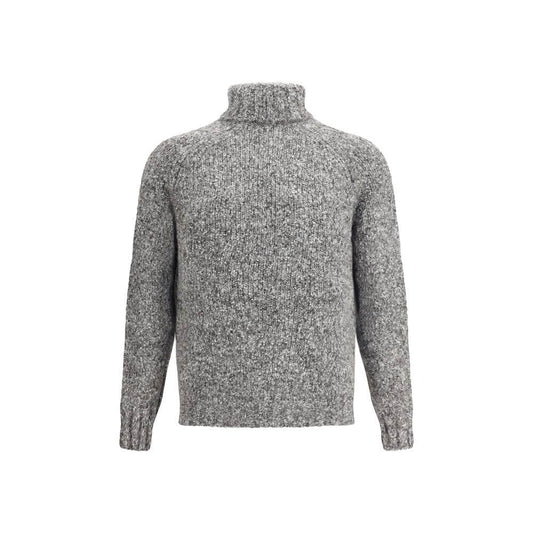 Brunello Cucinelli Gray Alpaca Vicugna Pacos Turtleneck sweater with high collar and ribbed trims.