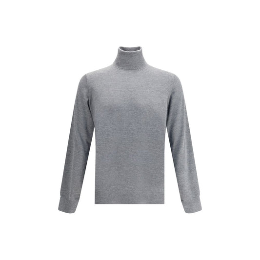 Brunello Cucinelli Gray Cashmere Cashmere Sweater with turtleneck, ribbed cuffs, and hem, made from 100% Kashmir, perfect for versatility.